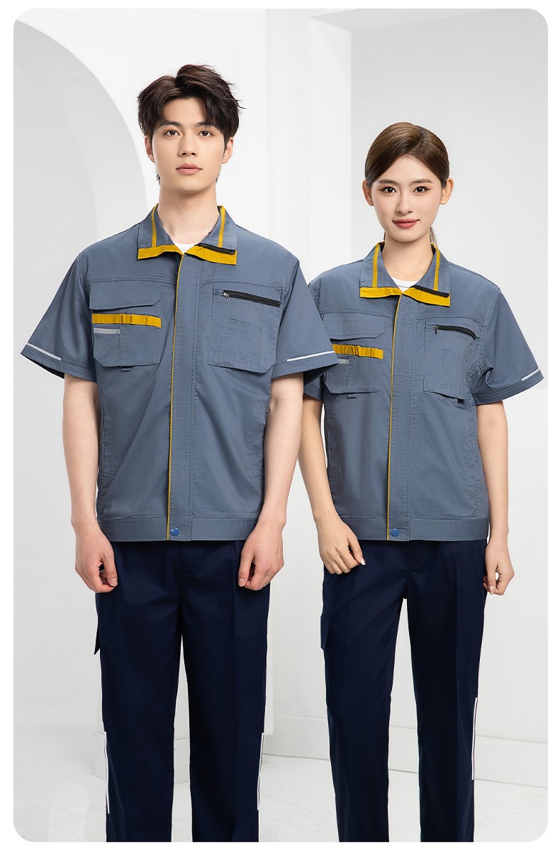DM2316D 夏季工作服男短袖薄款套裝耐磨透氣勞保服上衣汽修服工廠工裝定制(圖15)