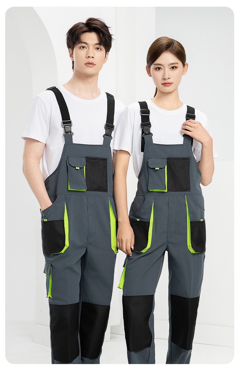 WF290 海源春秋背帶工裝男多兜牛津加固耐磨印LOGO機修連體廠服勞保服(圖16)
