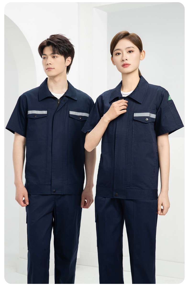QM2091D 夏季工作服套裝男純棉長短袖薄款反光海油工程工裝機電焊工勞保服(圖12)