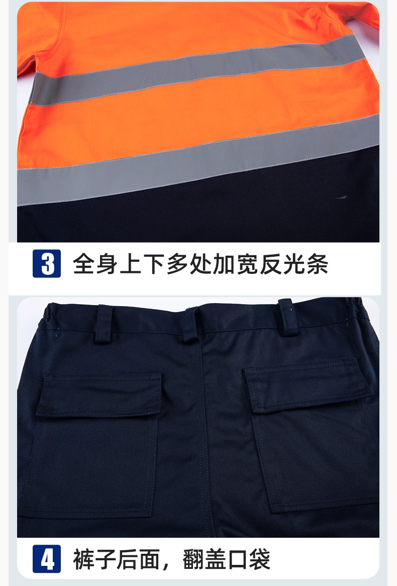 WQ2119 純棉煤礦井下勞保工作服套裝反光條建筑工地?zé)晒恻S橘襯衣襯衫(圖8)