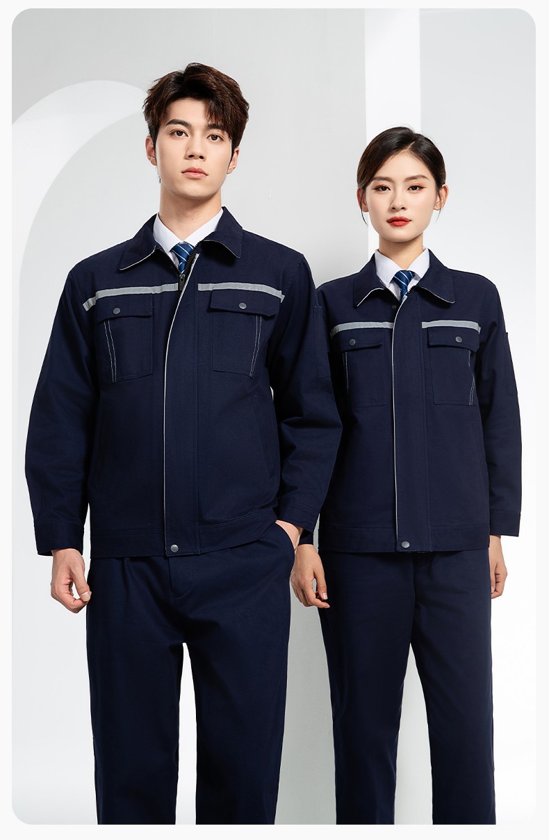 JC-H1806-3 雙層純棉工作服套裝男反光條工地汽修機(jī)修服電焊服工裝勞保服定制(圖13)