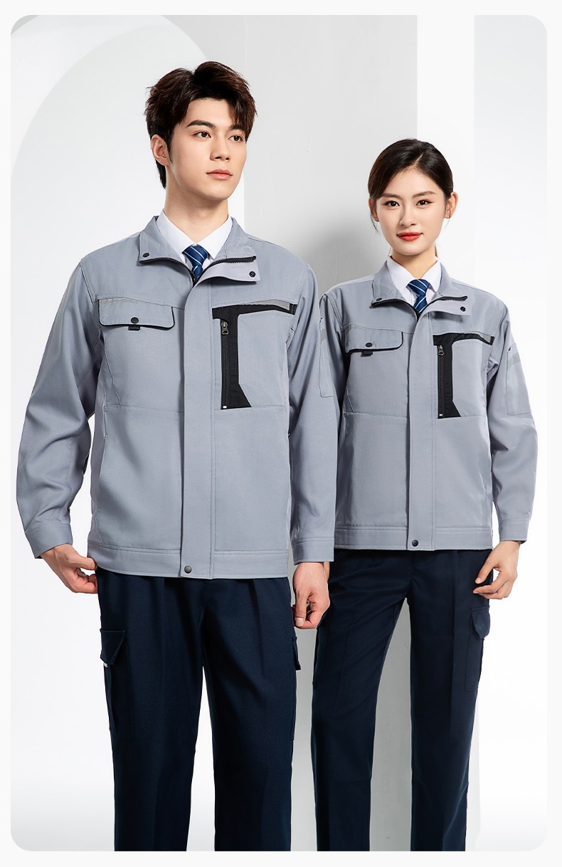 LJ-68003 滌棉防靜電工作服套裝男汽修車(chē)間工廠電焊服廠服反光條工裝勞保服(圖16)