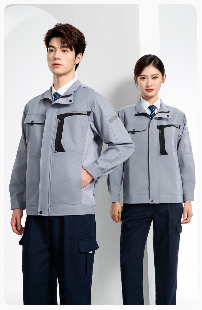 LJ-68003 滌棉防靜電工作服套裝男汽修車(chē)間工廠電焊服廠服反光條工裝勞保服(圖17)