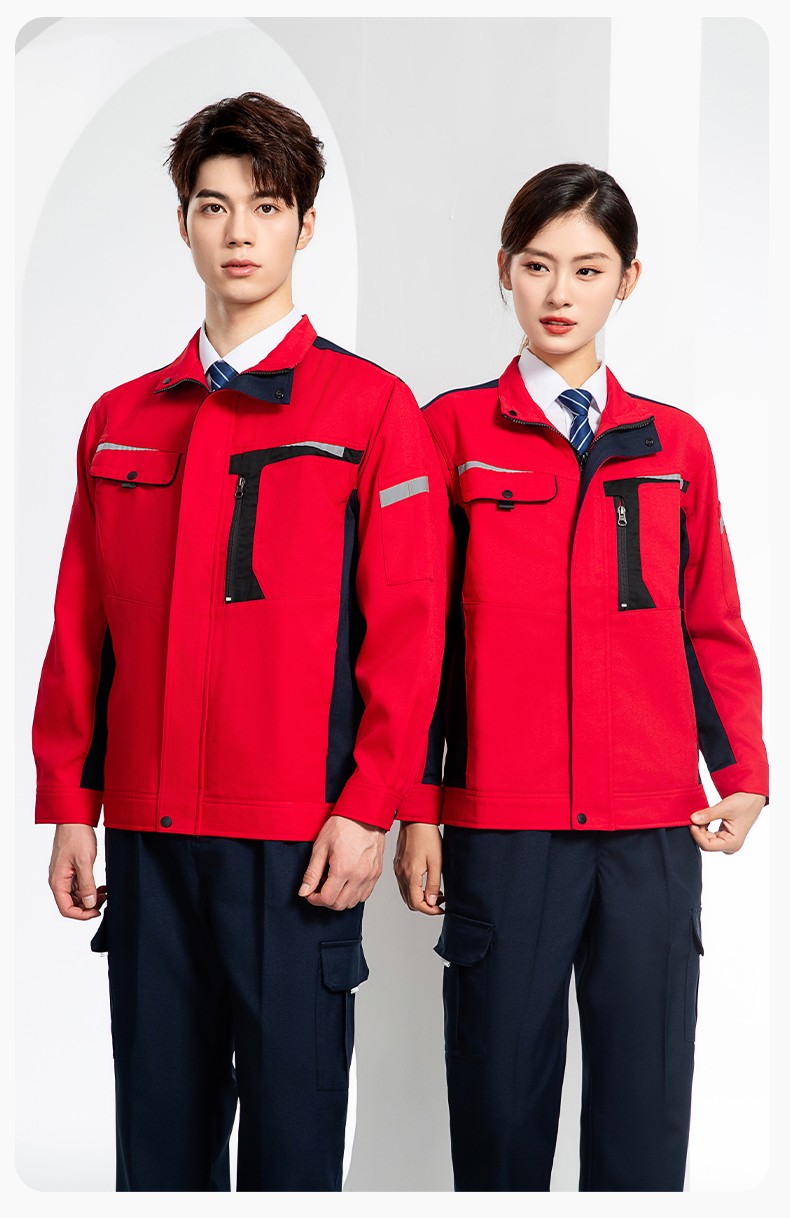 LJ-68003 滌棉防靜電工作服套裝男汽修車(chē)間工廠電焊服廠服反光條工裝勞保服(圖19)