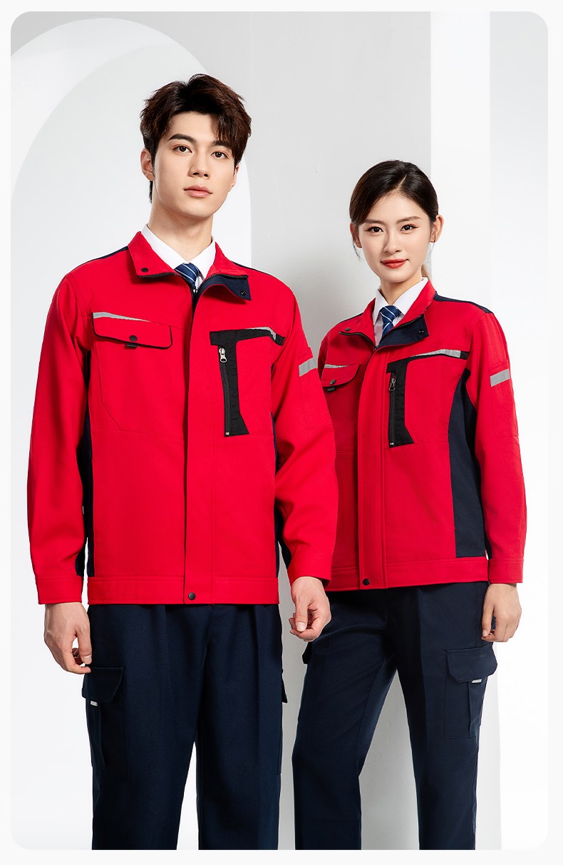 LJ-68003 滌棉防靜電工作服套裝男汽修車(chē)間工廠電焊服廠服反光條工裝勞保服(圖18)