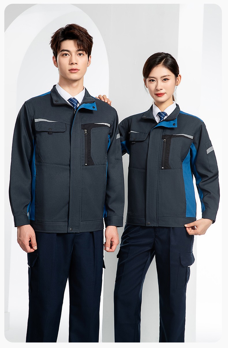 LJ-68003 滌棉防靜電工作服套裝男汽修車(chē)間工廠電焊服廠服反光條工裝勞保服(圖20)