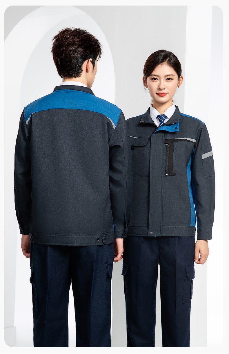LJ-68003 滌棉防靜電工作服套裝男汽修車(chē)間工廠電焊服廠服反光條工裝勞保服(圖21)