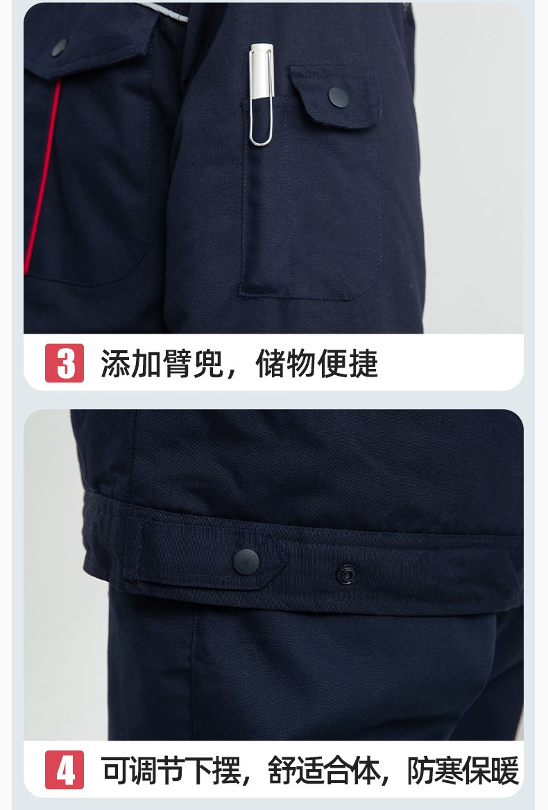 LJ-5802 冬季拼色工作服棉衣男反光條保暖加厚一體式工廠夾克勞保服定制(圖9)