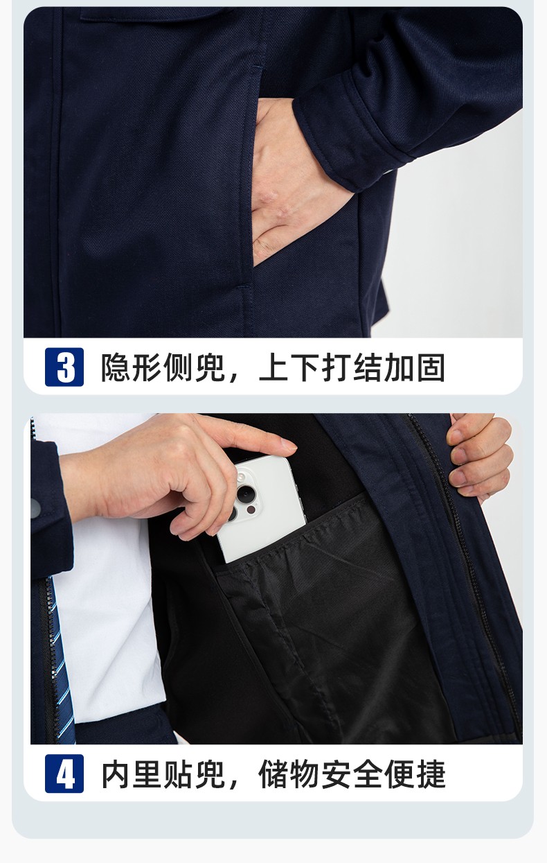 LJ-5810 冬季加絨工作服男拼色一體式反光條工裝加油站汽車4s店工裝定制(圖9)