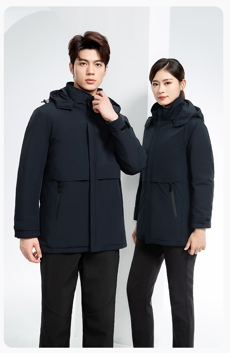 RH-6017 冬季羽絨沖鋒衣中長(zhǎng)款工作服男純色加絨加厚保暖公司商務(wù)工裝定制(圖16)