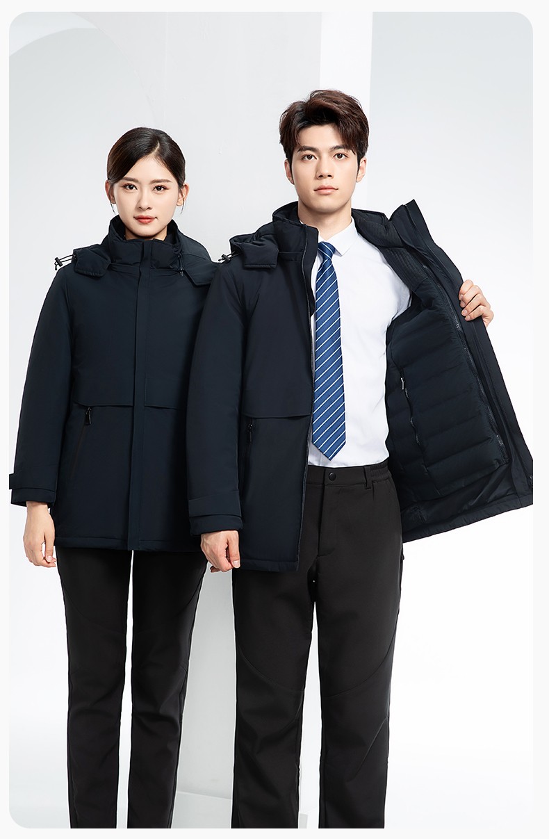 RH-6017 冬季羽絨沖鋒衣中長(zhǎng)款工作服男純色加絨加厚保暖公司商務(wù)工裝定制(圖15)