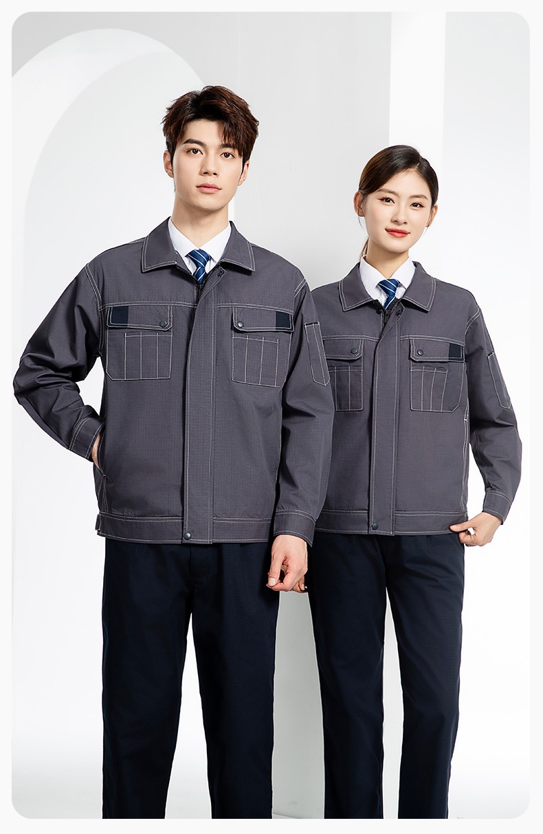 YJ-5603 春秋款防撕裂長(zhǎng)袖工作服套裝印logo定制電焊機(jī)修男加厚耐磨勞保服(圖11)