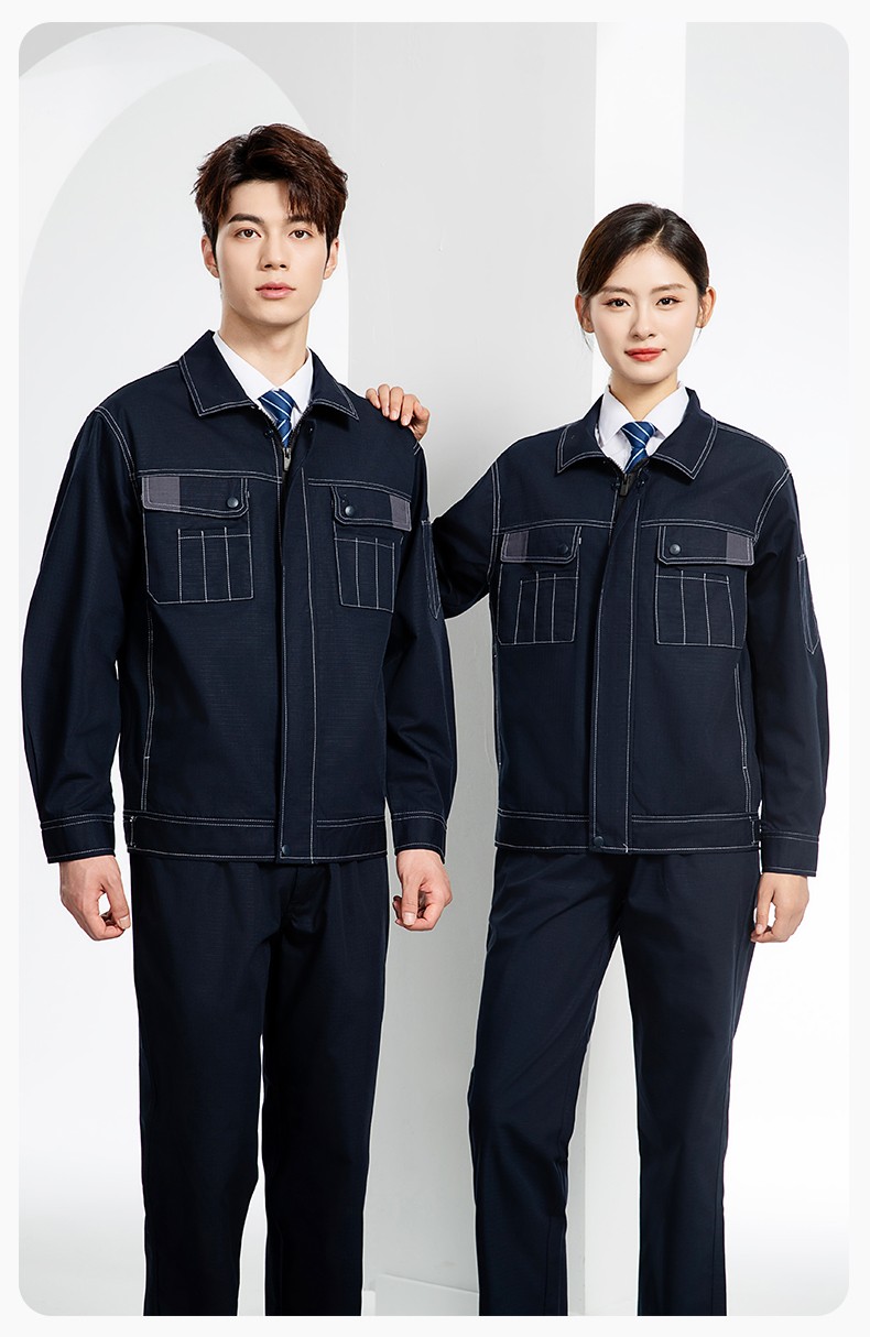 YJ-5603 春秋款防撕裂長(zhǎng)袖工作服套裝印logo定制電焊機(jī)修男加厚耐磨勞保服(圖14)
