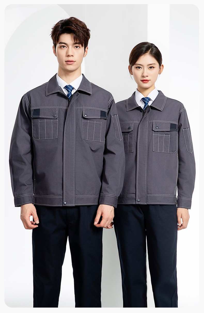YJ-5603 春秋款防撕裂長(zhǎng)袖工作服套裝印logo定制電焊機(jī)修男加厚耐磨勞保服(圖12)
