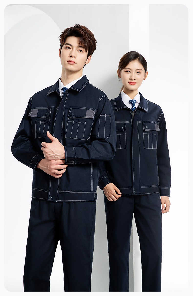 YJ-5603 春秋款防撕裂長(zhǎng)袖工作服套裝印logo定制電焊機(jī)修男加厚耐磨勞保服(圖13)
