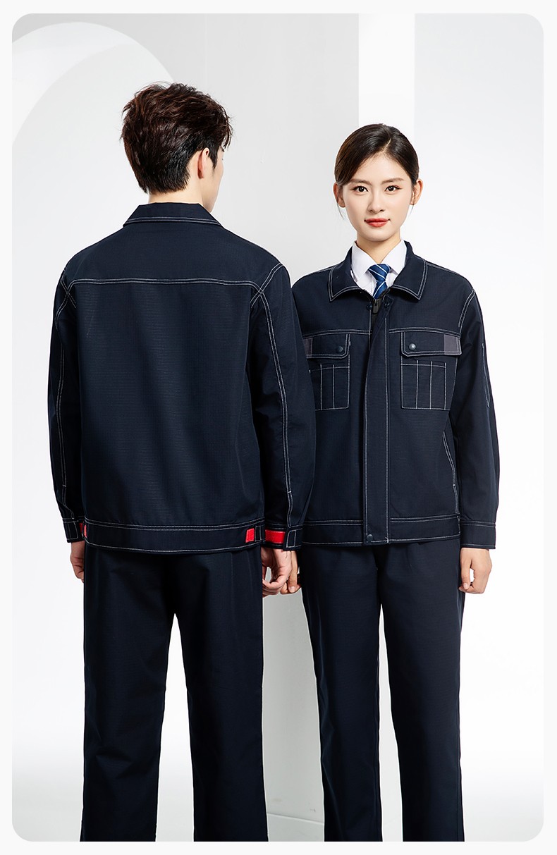 YJ-5603 春秋款防撕裂長(zhǎng)袖工作服套裝印logo定制電焊機(jī)修男加厚耐磨勞保服(圖15)