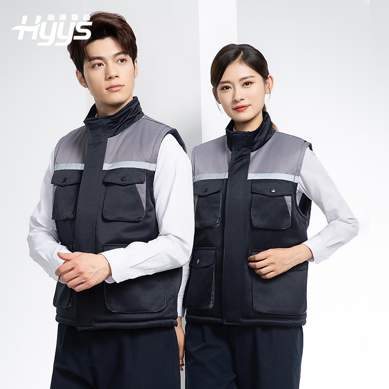 YJ-9902 秋冬工程棉馬甲工裝拼色團(tuán)體廣告志愿者馬夾加厚保暖背心工裝定制