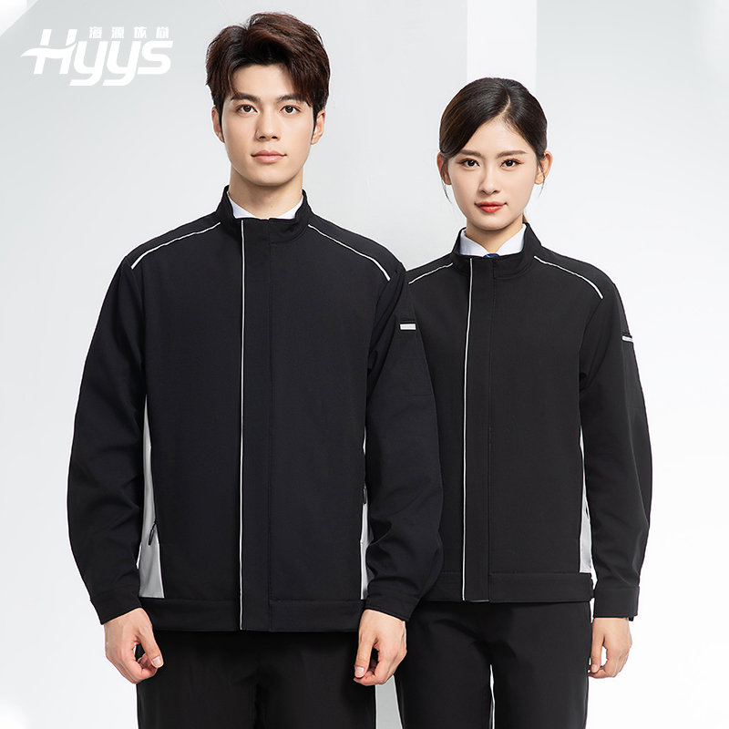 YJ-5608XM 軟殼沖鋒衣工作服春秋套裝男純色防風(fēng)工裝企業(yè)團體服機修服定制