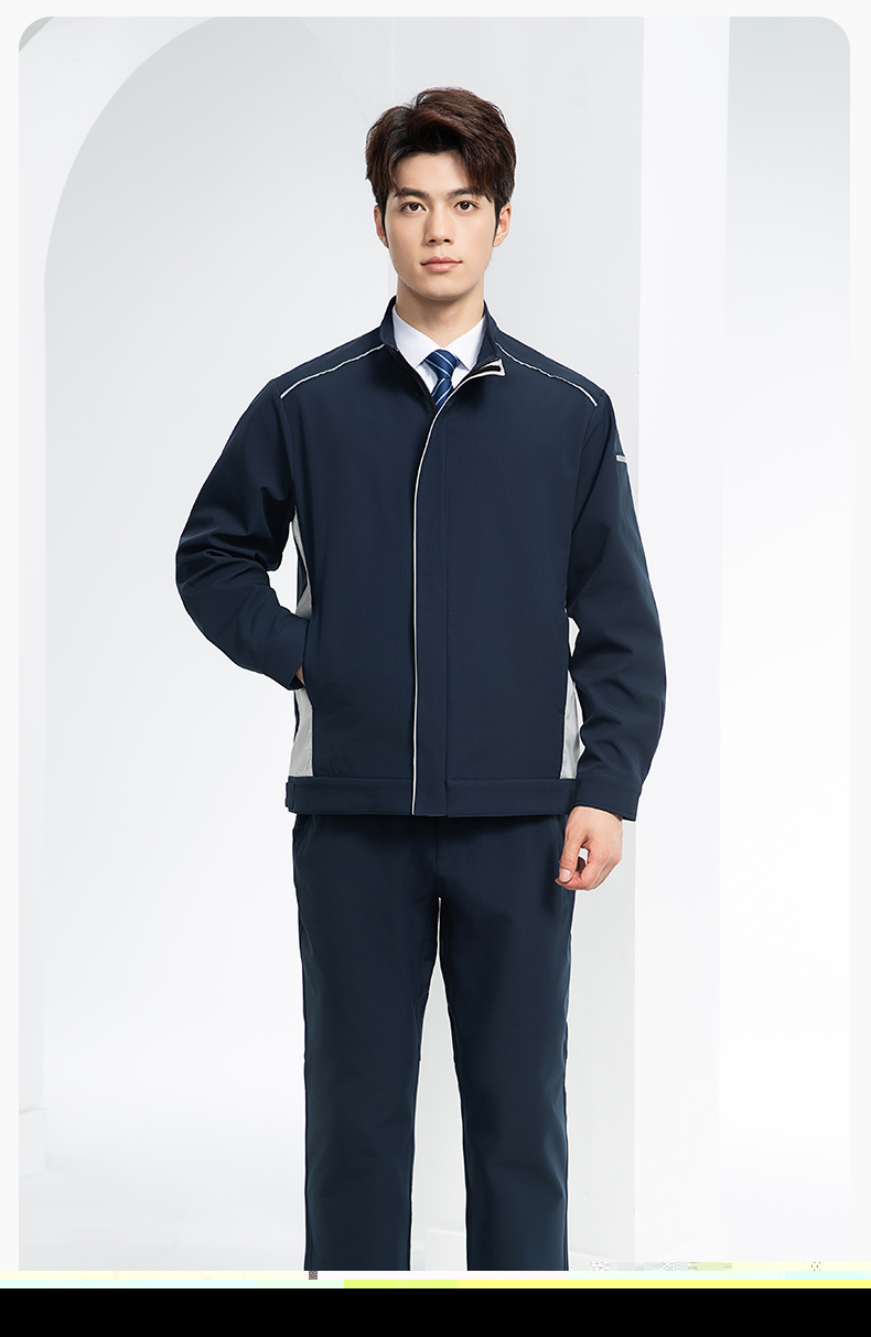 YJ-5608XM 軟殼沖鋒衣工作服春秋套裝男純色防風工裝企業(yè)團體服機修服定制(圖16)