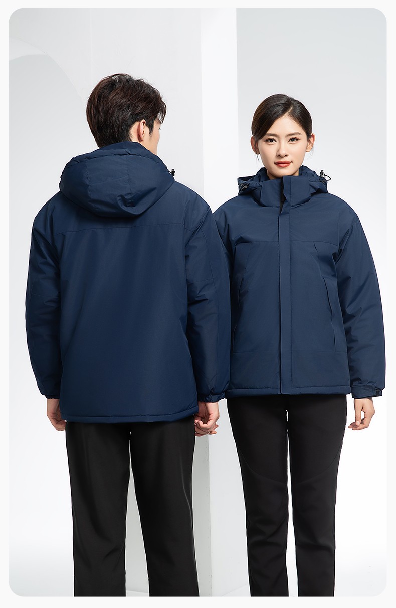 YJ-1915 冬季一體式沖鋒衣男女純色加絨防寒外套印LOGO公司團體服外套定制(圖17)