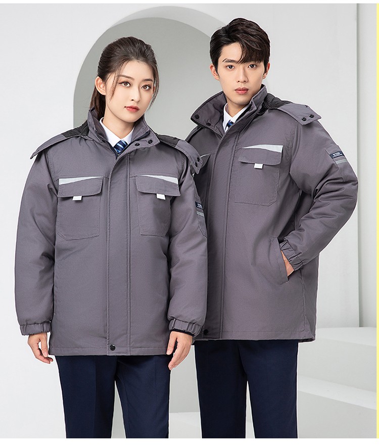 LW-8826Z 冬季工作服定制加厚保暖中長(zhǎng)防寒冷庫(kù)物業(yè)車(chē)間印繡字可拆卸棉服(圖23)