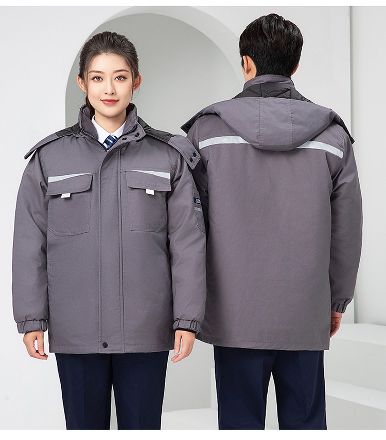 LW-8826Z 冬季工作服定制加厚保暖中長(zhǎng)防寒冷庫(kù)物業(yè)車(chē)間印繡字可拆卸棉服(圖25)