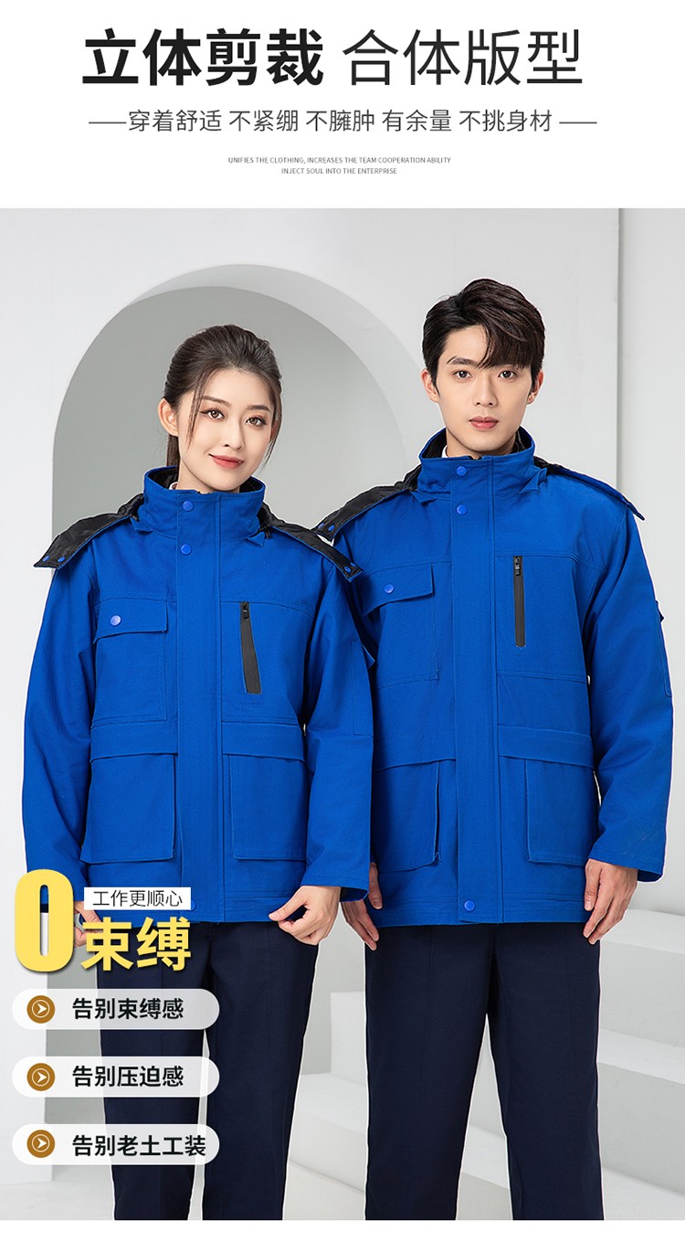 LW-8835 冬季純棉可拆卸工作服棉服定制印字防寒服冷庫棉工人車間加厚棉衣(圖5)