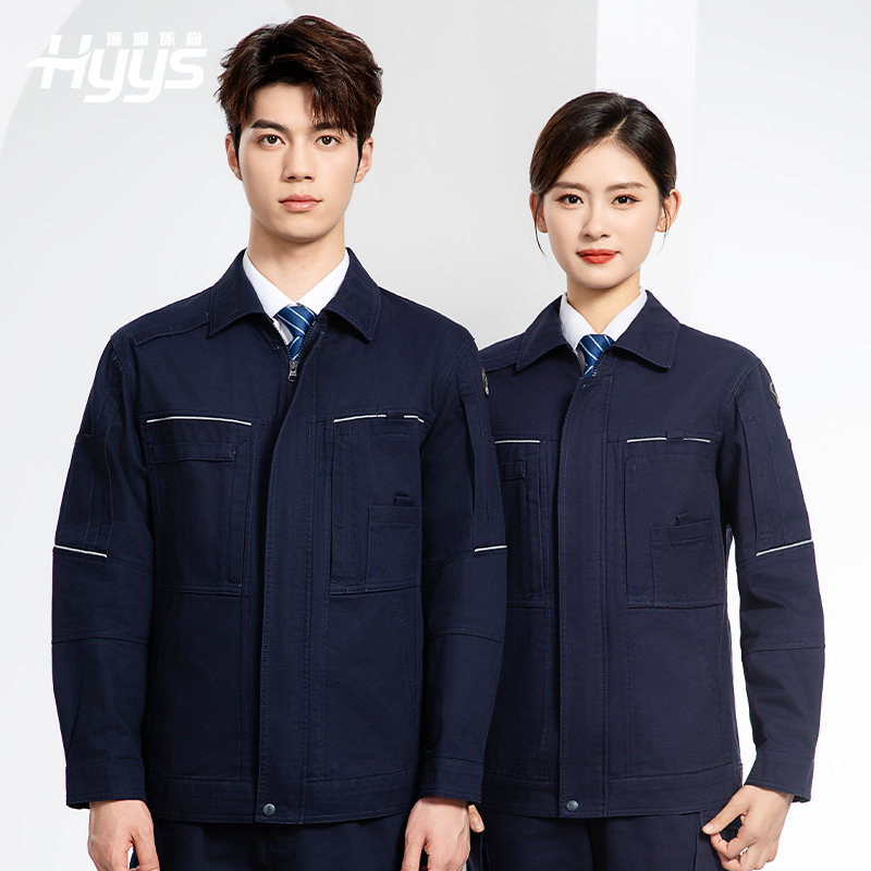 JC-3D07QM 純棉工作服定制男春秋長(zhǎng)袖工裝印字工廠車間機(jī)修全棉反光勞保服